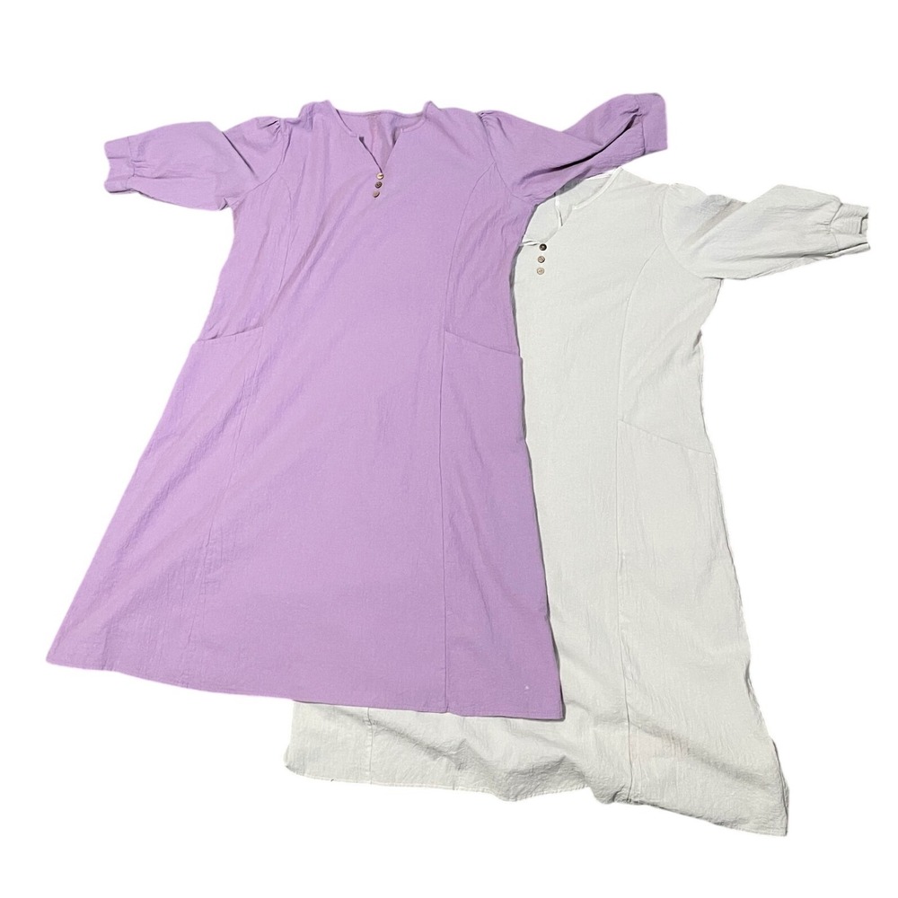 Unbranded Women Sleepwear Nightgown Henley Long Sleeve Pocket House Dress 2 Pack